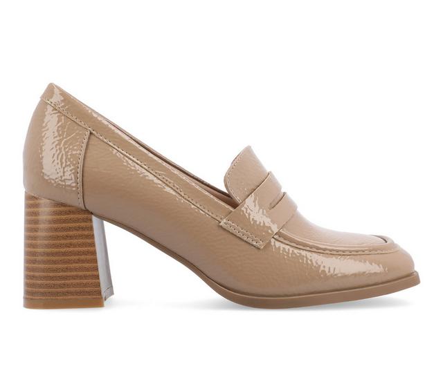 Women's Journee Collection Malleah Block Heel Loafers in Taupe Patent color