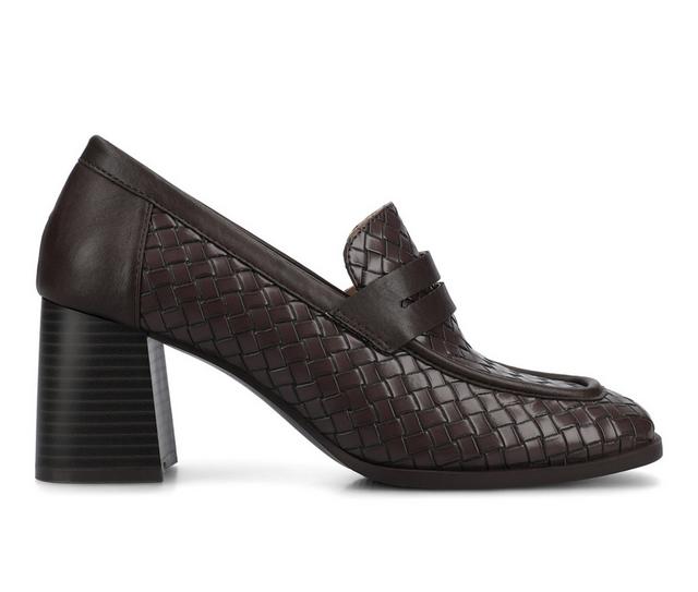 Women's Journee Collection Malleah Block Heel Loafers in Chocolate Woven color