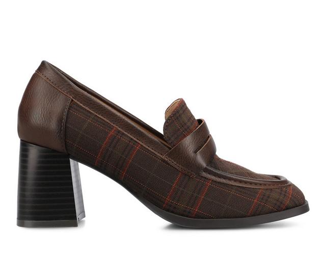 Women's Journee Collection Malleah Block Heel Loafers in Brown Plaid color