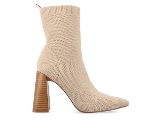 Women's Journee Collection Noralinn Heeled Stretch Knit Booties in Beige color