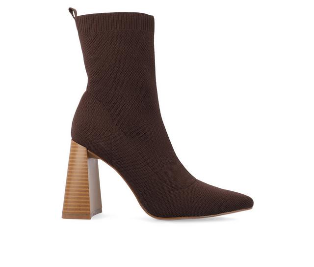 Women's Journee Collection Noralinn Heeled Stretch Knit Booties in Brown color