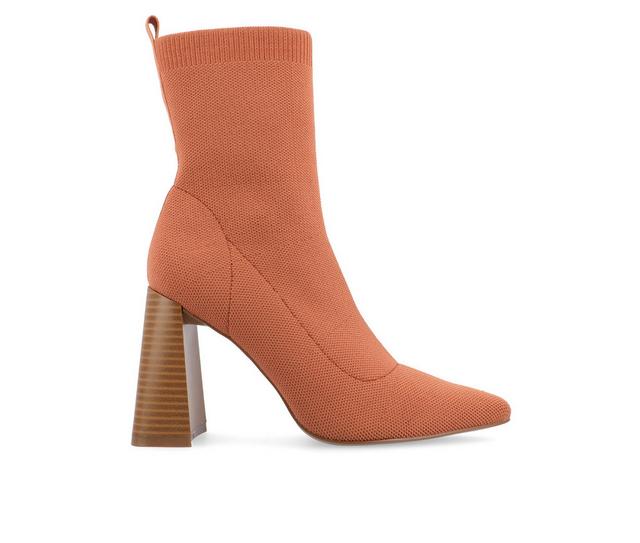 Women's Journee Collection Noralinn Heeled Stretch Knit Booties in Rust color