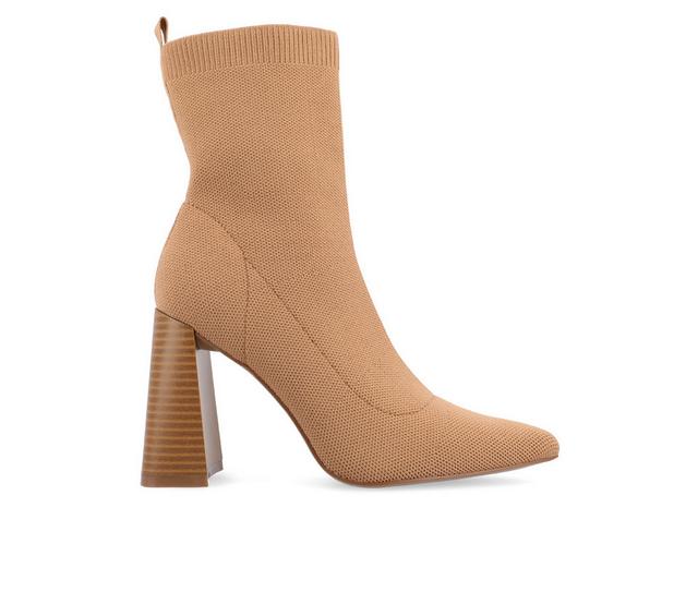 Women's Journee Collection Noralinn Heeled Stretch Knit Booties in Tan color