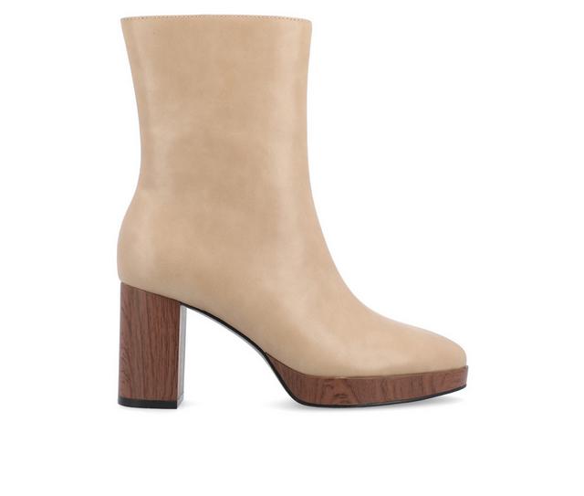 Women's Journee Collection Romer Block Heeled Platform Booties in Tan color