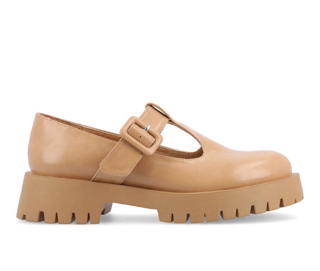 Women's Journee Collection Suvi Chunky T-Strap Mary Janes in Tan color
