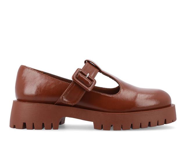 Women's Journee Collection Suvi Chunky T-Strap Mary Janes in Cognac color