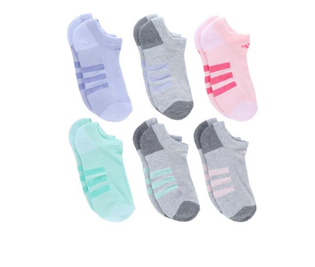 Adidas Girls 6p Cushioned No Show in Multi Pstl 5y-7 color