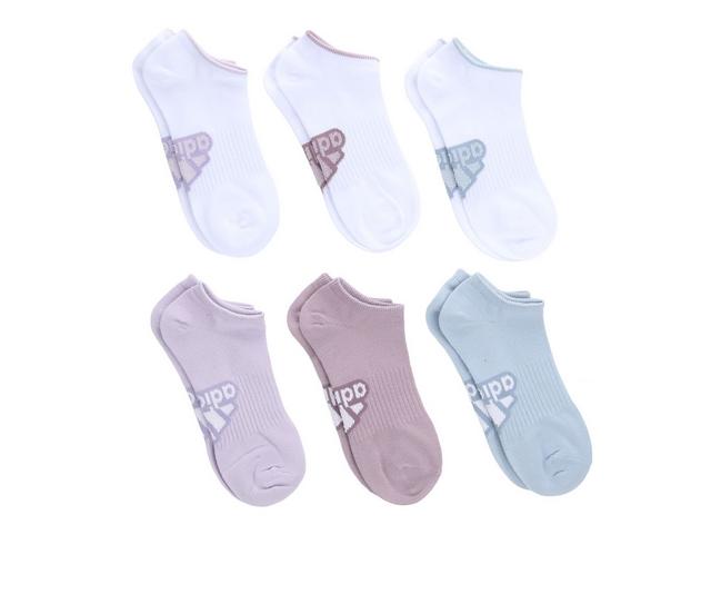 Adidas 6p Women's Superlite Badge No Show Socks in WhtFigBlue color