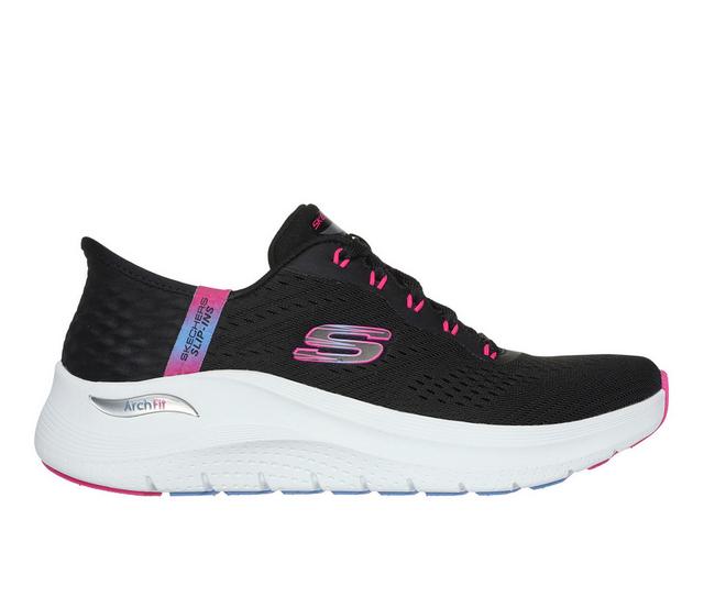 Women's Skechers Arch Fit 2.0 Slip-Ins Walking Shoes in Black/Hot Pink color