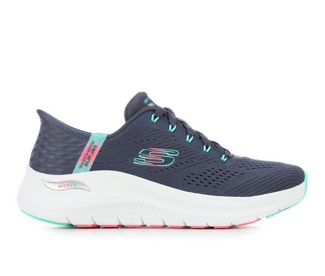 Women's Skechers Arch Fit 2.0 Slip-Ins Walking Shoes in Navy/Turq/Wht color