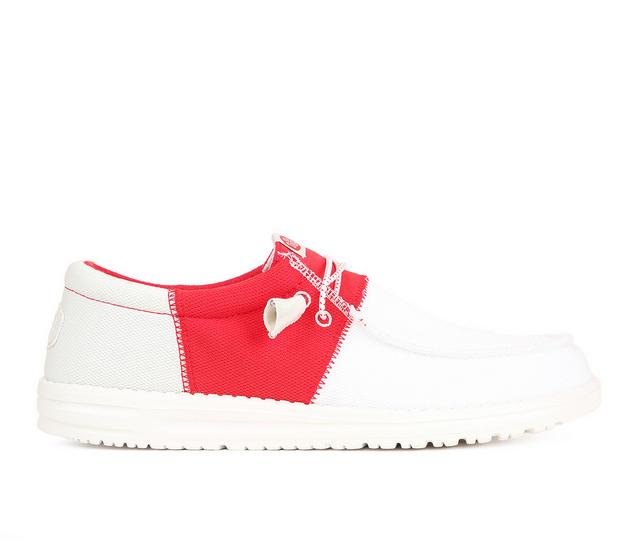 Men's HEYDUDE Wally Tri Sport Casual Shoes in White/Red color