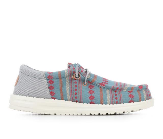 Men's HEYDUDE Wally Funk Vintage Blanket Casual Shoes in Sea Blue/Grphte color