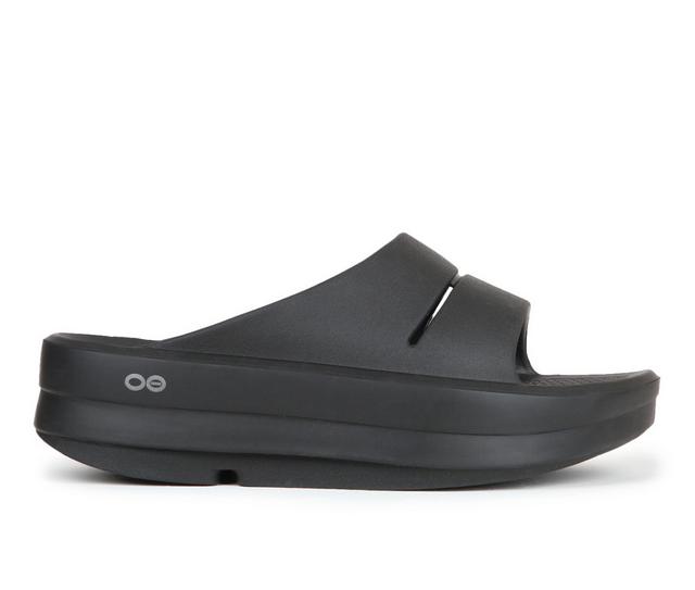 Women's Oofos OOmega OOahh Slide Sandals in Black color