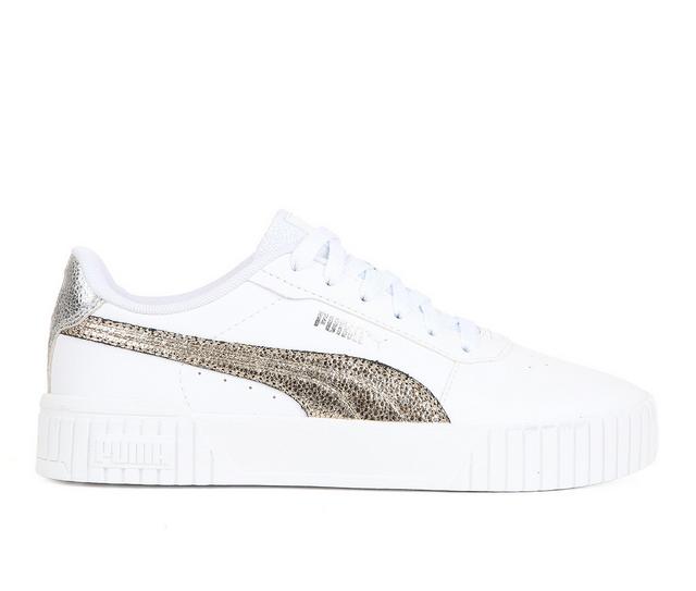 Women's Puma Carina 2.0 Metallic Shine Sneakers in White/Gold/Wht color