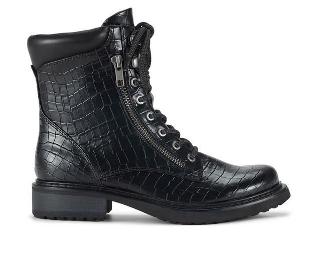 Women's Baretraps Holden Combat Booties in Black Croco color