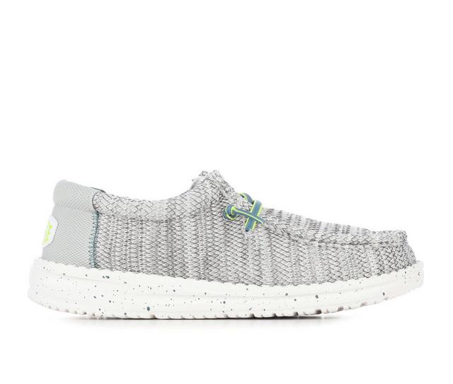 Kids' HEYDUDE Little Kid & Big Kid Wally Youth Heathered Mesh Casual Shoes in White/Gry/Green color