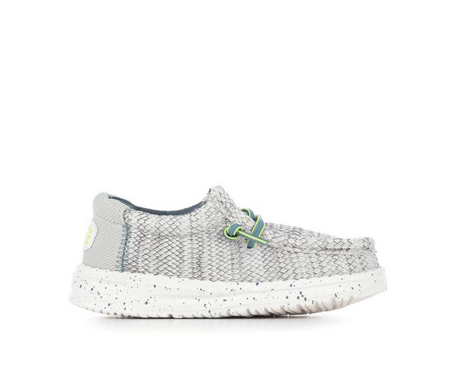 Kids' HEYDUDE Toddler Wally Heathered Mesh Casual Shoes in White/Gry/Green color