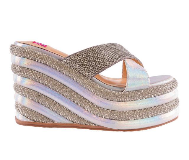 Women's Ashley Kahen Carnival Platform Wedge Sandals in Silver color