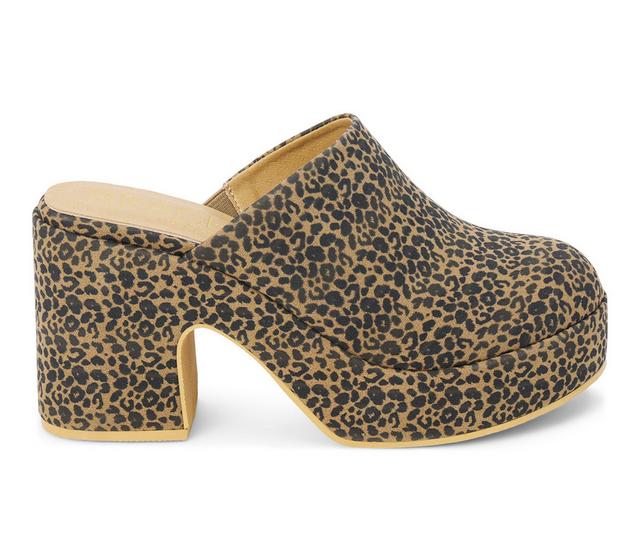 Women's Beach by Matisse Jayde Platform Heeled Clogs in Tan Leopard color