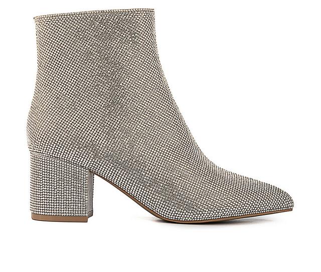 Women's Sugar Nightlife Bling Heeled Booties in Silver color