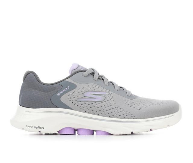 Women's Skechers Go Go Walk 7 Cosmic Waves Walking Shoes in Grey/Lavender color