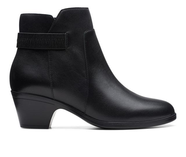 Women's Clarks Emily2 Holly Heeled Booties in Black Leather color