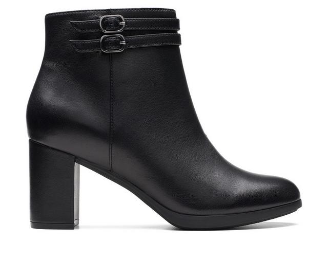 Women's Clarks Bayla Light Heeled Booties in Black Leather color