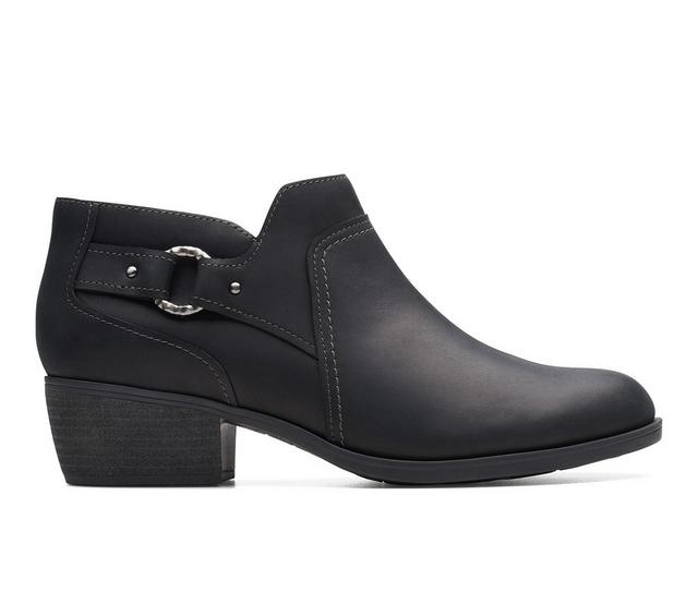 Women's Clarks Charlten Grace Booties in Black Oily Lea color