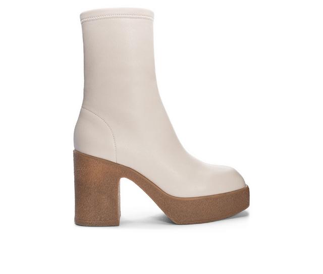 Women's Chinese Laundry Callahan Mid Calf Heeled Booties in Cream color