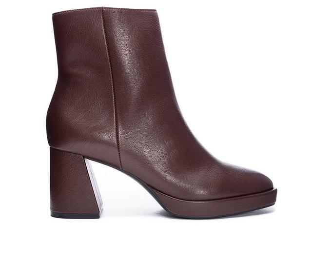 Women's Chinese Laundry Dodger Heeled Booties in Brown color