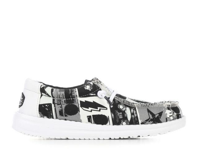 Boys' HEYDUDE Little Kid Wally Boombox Casual Shoes in White/Black color