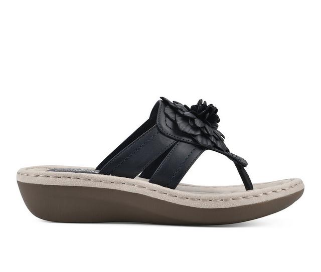 Women's Cliffs by White Mountain Cassia Low Wedge Flip-Flops in Navy color