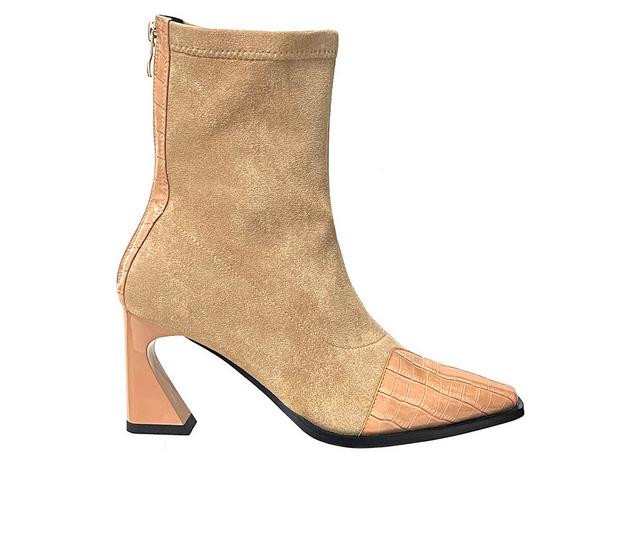 Women's Ninety Union Bronx Mid Calf Heeled Booties in Beige color