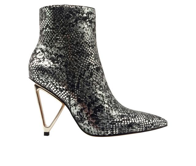 Women's Ninety Union Gia Heeled Booties in Snake Black color