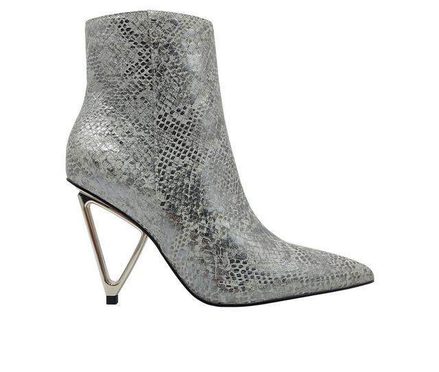 Women's Ninety Union Gia Heeled Booties in Snake Silver color