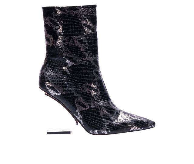 Women's Ninety Union Princess Heeled Booties in Black Snake color