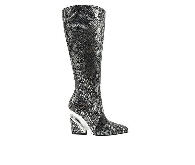 Women's Ninety Union Viva Wedge Knee High Boots in Black Snake color