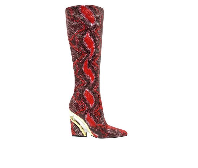 Women's Ninety Union Viva Wedge Knee High Boots in Red Snake color