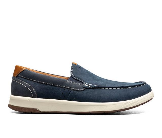 Men's Florsheim Crossover Moc Toe Slip On Casual Loafers in Navy Nubuck color