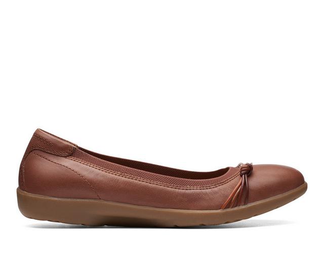 Women's Clarks Meadow Rae Flats in Tan Leather color