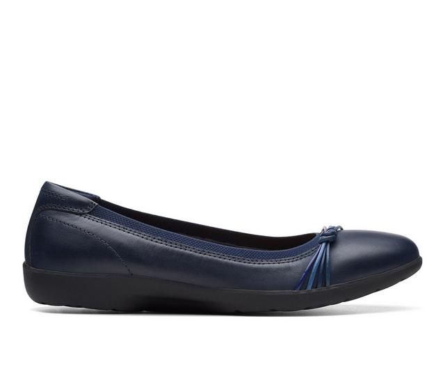 Women's Clarks Meadow Rae Flats in Navy Leather color