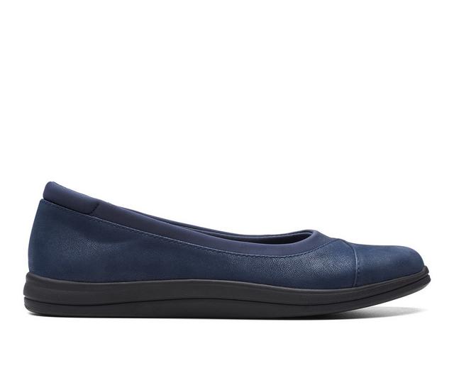 Women's Clarks Breeze Ayla Flats in Navy color