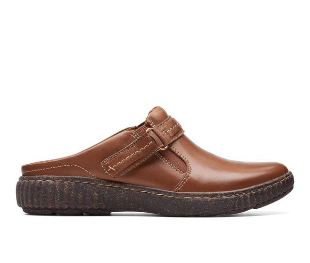 Women's Clarks Caroline May Mules in Dark Tan Lea color