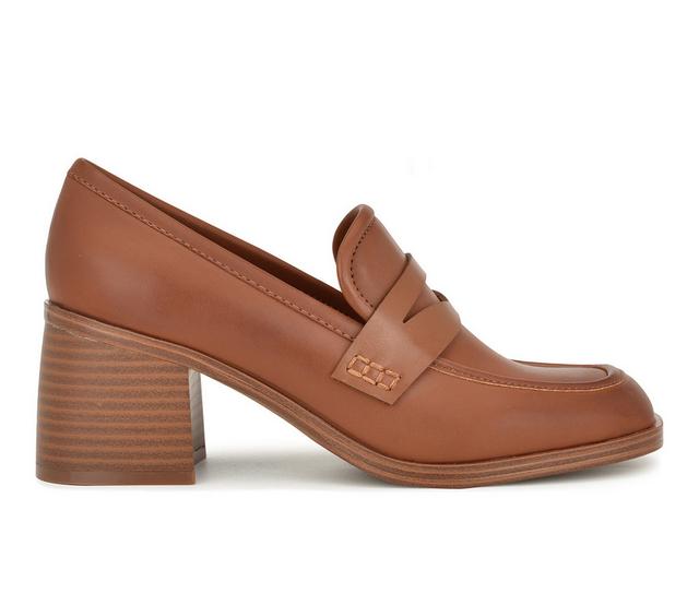 Women's Nine West Anessia Block Heel Loafers in Cognac color