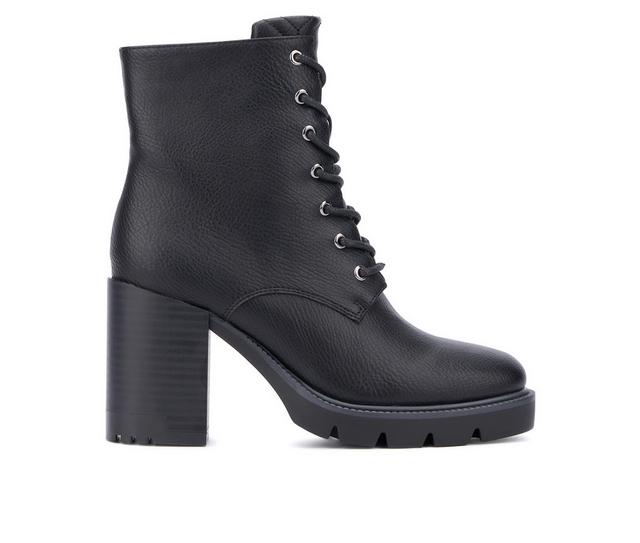 Women's New York and Company Gigi Heeled Combat Booties in Black color