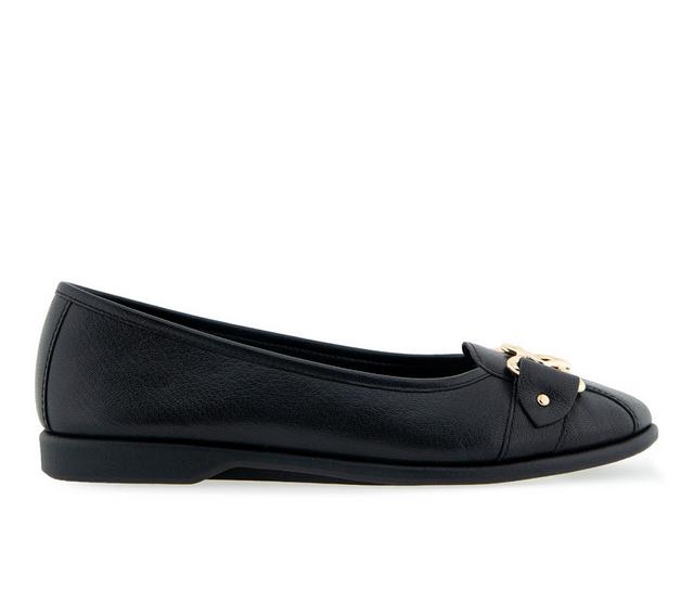 Women's Aerosoles Bia Flats in Black Leather color