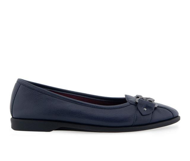 Women's Aerosoles Bia Flats in Navy Leather color