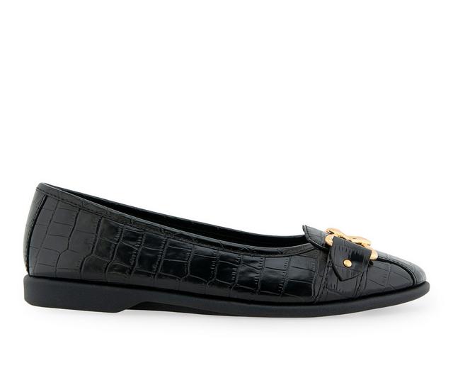 Women's Aerosoles Bia Flats in Black Croco color
