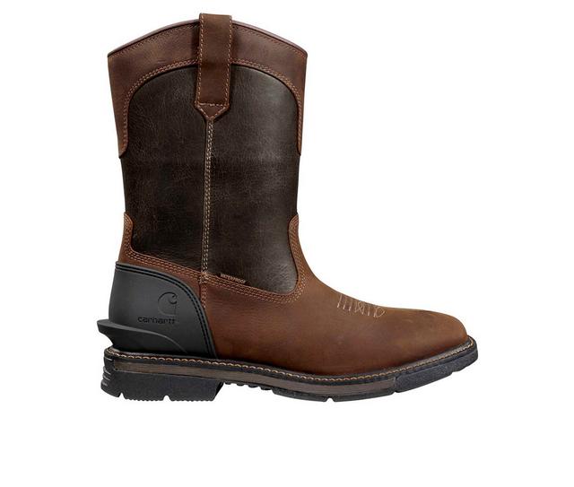 Men's Carhartt Montana Waterproof Square Toe Wellington EH Work Boots in Brown/Olive color