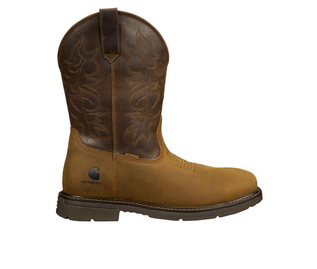 Men's Carhartt Montana Waterproof Square Toe Wellington EH Work Boots in Light Brown color